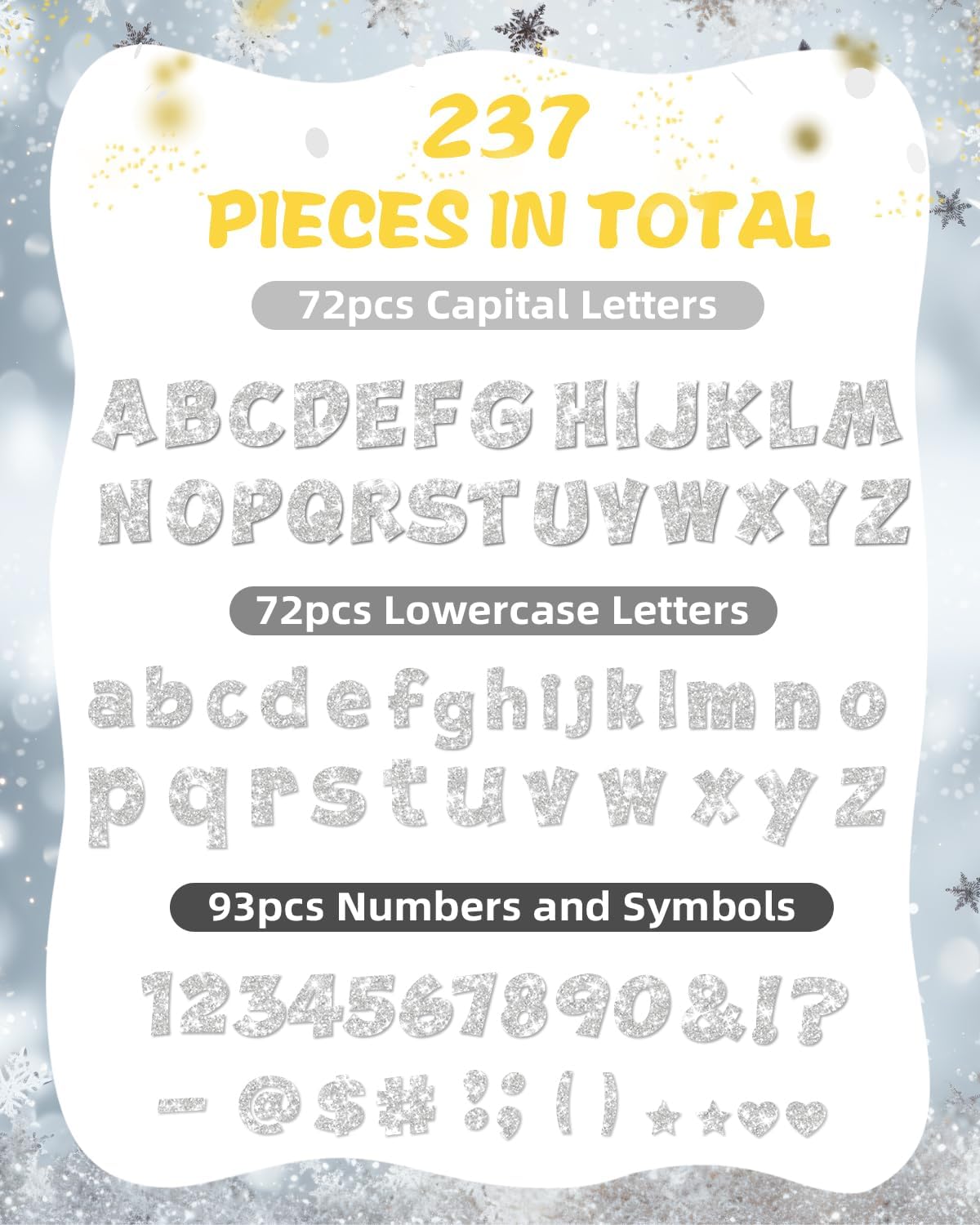 237 Pcs Glitter Bulletin Board Letters, Numbers and Punctuation, Poster Board Letters Alphabet Cut Out Cardboard Letters Accessories for Classroom Display Decorating Supplies 4inch (Sliver)
