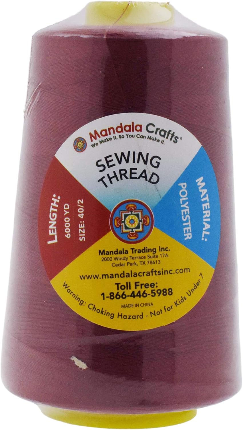Mandala Crafts 4 Pack of Serger Threads Cones Spools - 40S/2 24000 Yards Polyester Maroon Threads for Sergers Machine and Overlock Quilting Sewing Machine