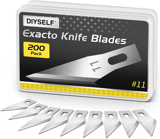 DIYSELF 200 PCS Exacto Knife Blades #11, Exacto Knife Replacement Blade, High Carbon Steel #11 Blades Refills with Storage Case, Hobby Knife Blade 11 for Craft, Hobby, Scrapbooking, Stencil, Leather