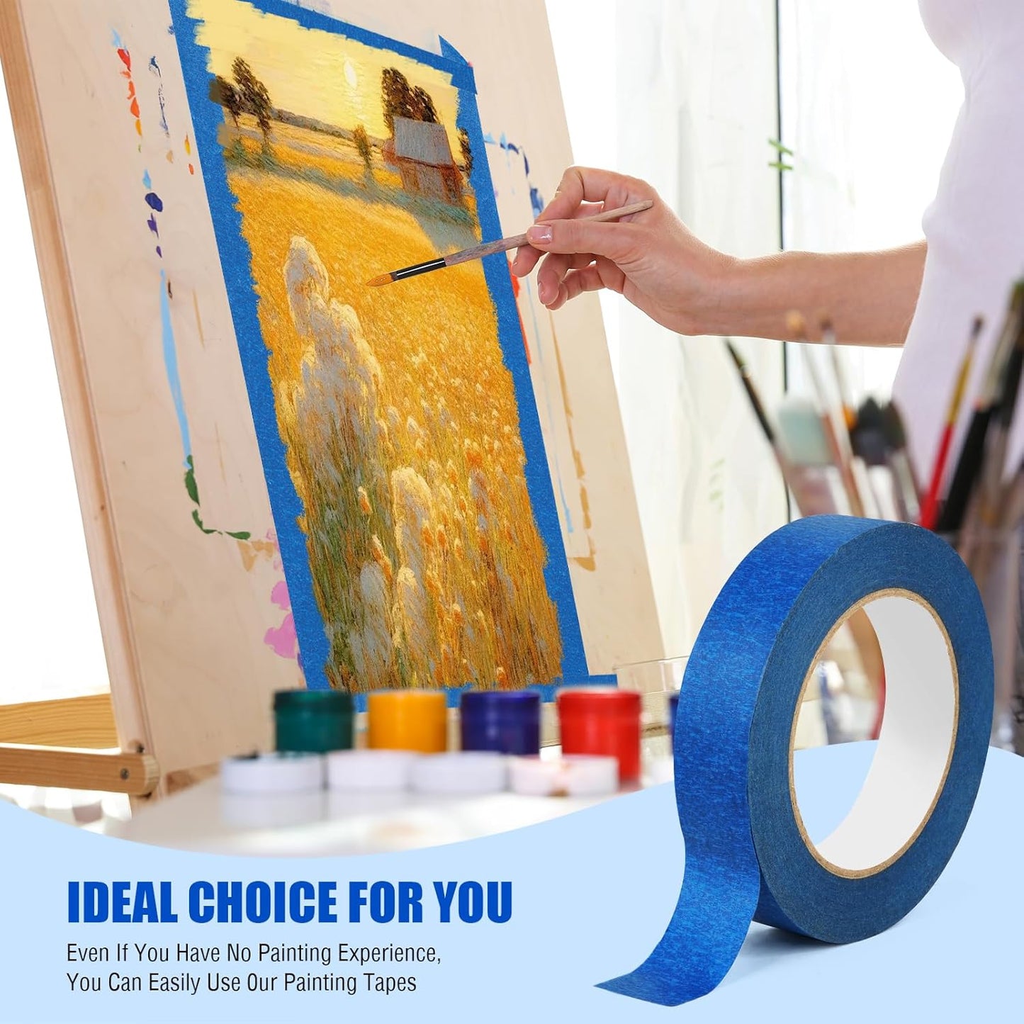 20 Rolls Blue Painters Tape Bulk Pack, Painter's Tape 1-inch × 55 yards, Multi-Surface Residue-Free Blue Masking Tape for Wall Painting, Artwork, Automotive and Packaging Labelling, Total 1100 Yards
