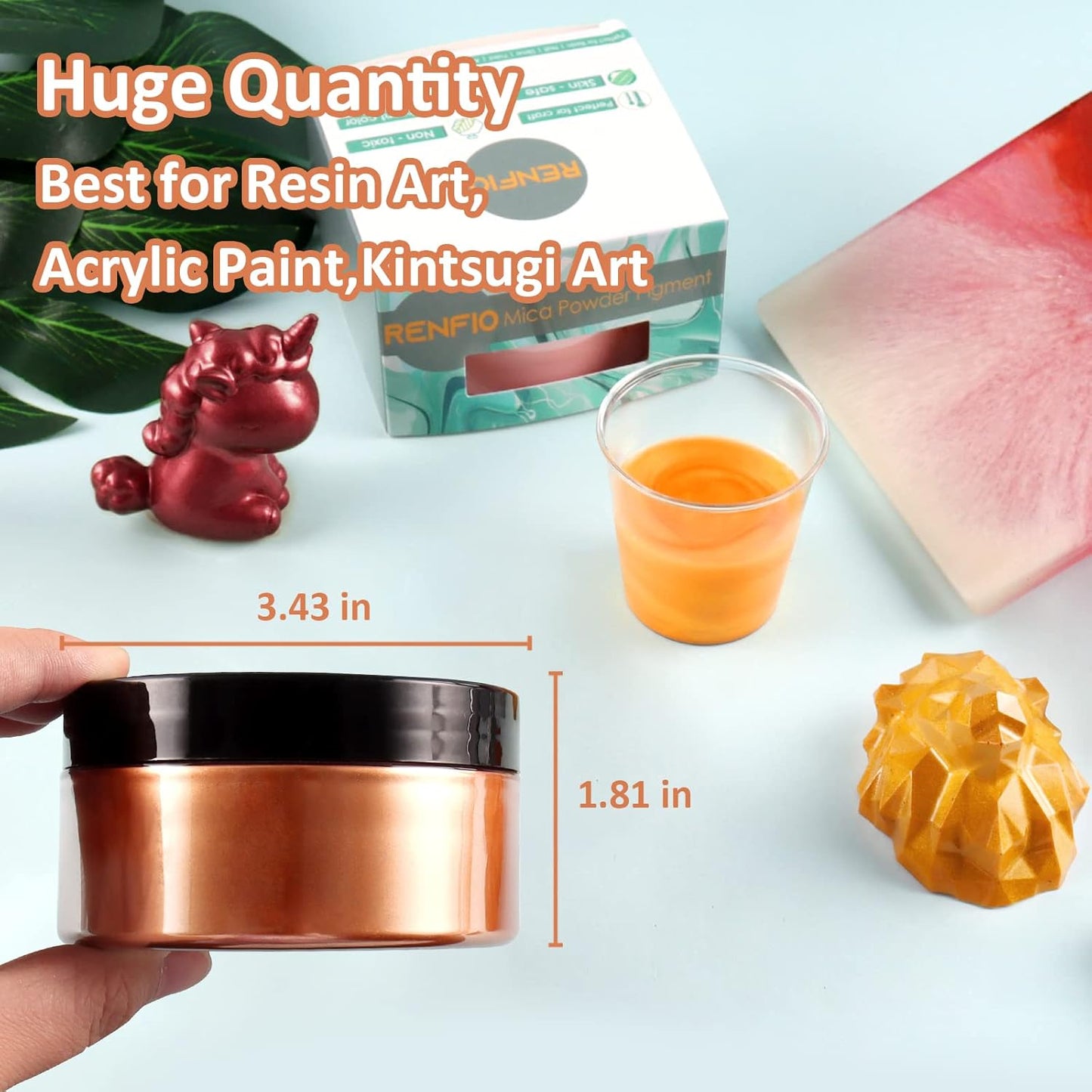 Renfio 100g Mica Powder Pigment, Metallic Natural Dye Mineral Pearl Shimmer Epoxy Resin Dye for Painting Soap Making Slime Bath Bombs 3.5 Oz - Pink