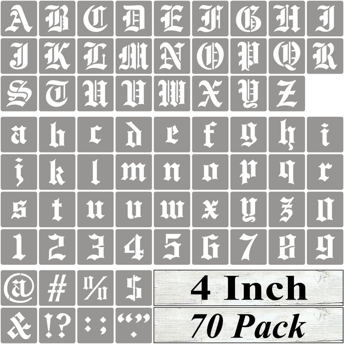 4 Inch Alphabet Letter Stencils for Painting - 70 Pack Old English Letter Stencil Templates with Numbers and Signs for Painting on Wood, Reusable Letters Stencils for Chalkboard Wood Signs & Wall Art