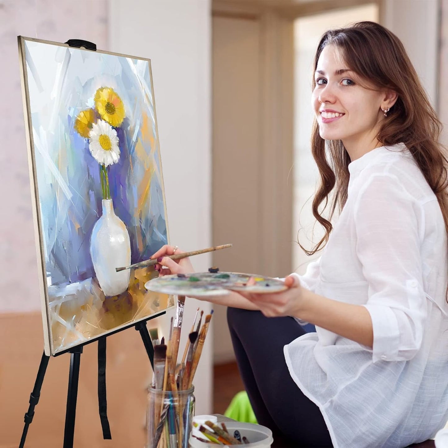 Art Easel Stand for Painting Canvases - 66-Inch Adjustable Metal for Adults Tabletop & Outdoor Use - Lightweight Portable Easel for Displaying & Drawing - Sturdy,4-Pack.