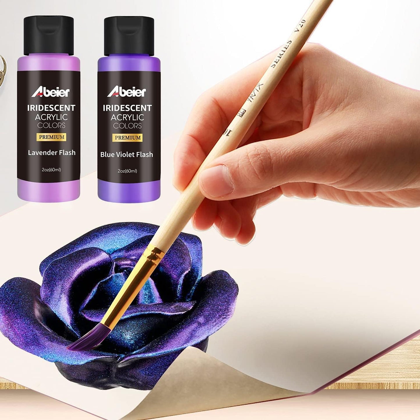 ABEIER Iridescent Acrylic Paint, Set of 18 Chameleon Colors, 2 oz/60ml Bottles, Color-shifting, Non-Toxic, High Viscosity, Blendable, Paints on Rocks Crafts Canvas Wood, Fabric, Ceramic & Stone