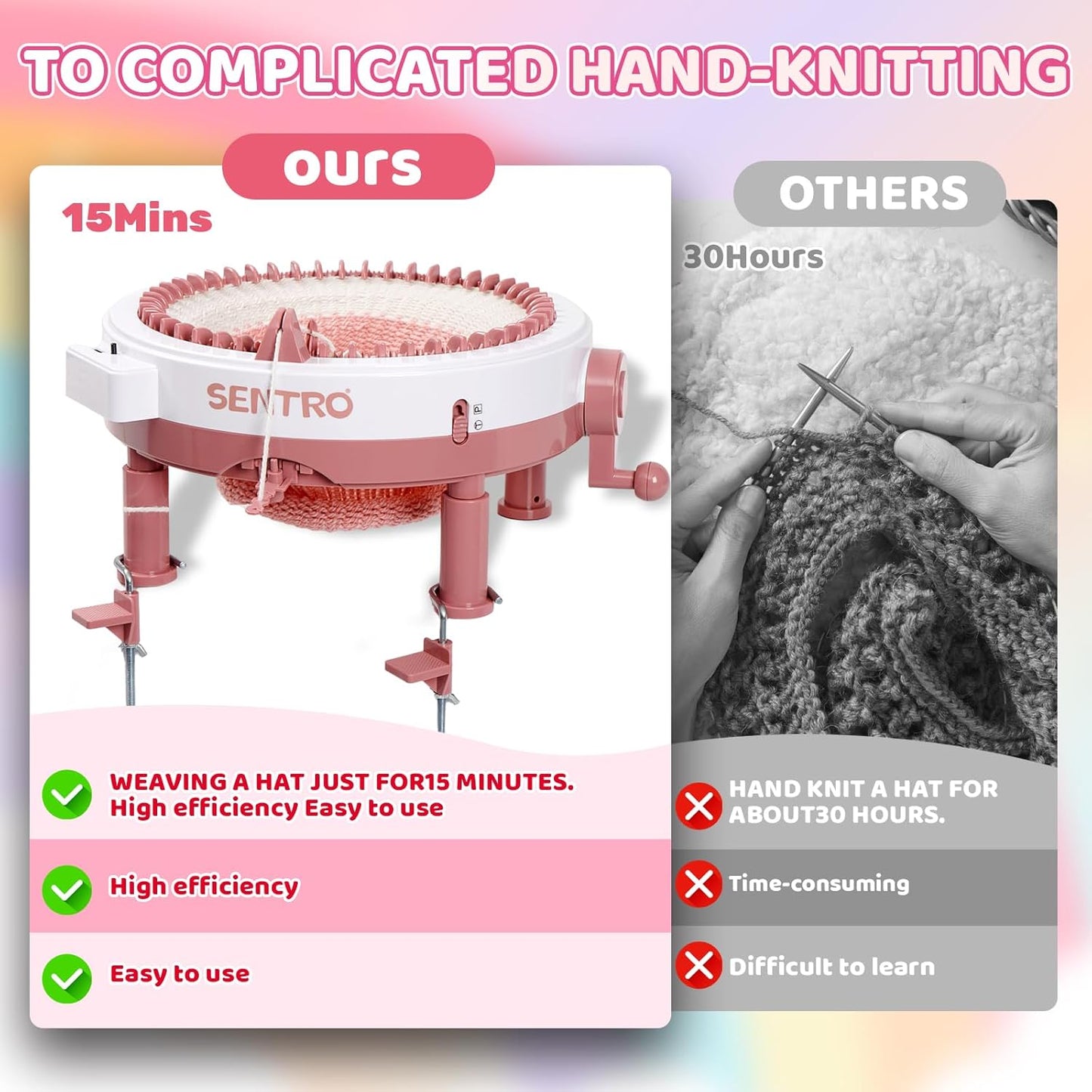 BZVV Knitting Machine for SENTRO 48 Needles Smart Knitting Crochet Machine with Row Counter for Adults and Beginners, Knitting Board Rotating Double Loom, Weaving Loom Machine Kit New Year Gifts