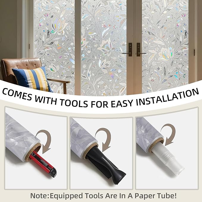 Frosted Glass Window Privacy Film Decorative, Bathroom Window Privacy Film for Glass Windows Cover, Static Cling, Removable, Reusable, Anti-UV, Heat Blocking, with Tools 23x157inch