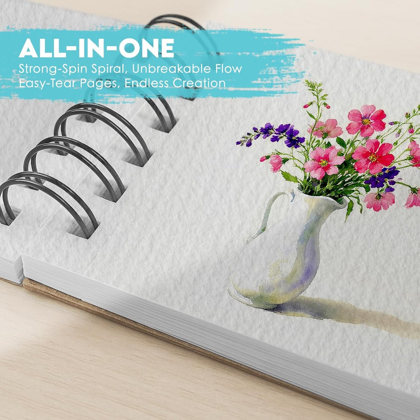 KOVIEDE 100% Cotton Watercolor Paper Pad - 30 Sheets 3.5"x5.5" Spiral Bound 140lb/300gsm Cold Press Watercolor Sketchbook, Artist Quality Art Journal Supplies for Adults, Kids & Beginners