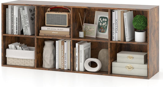 Giantex 8-Cube Bookcase, Floor Standing Bookshelf with Storage & 2 Anti-Tipping Kits, Open Storage Organizer, Cubby Wooden Book Shelf for Living Room, Study & Bedroom, Rustic Brown