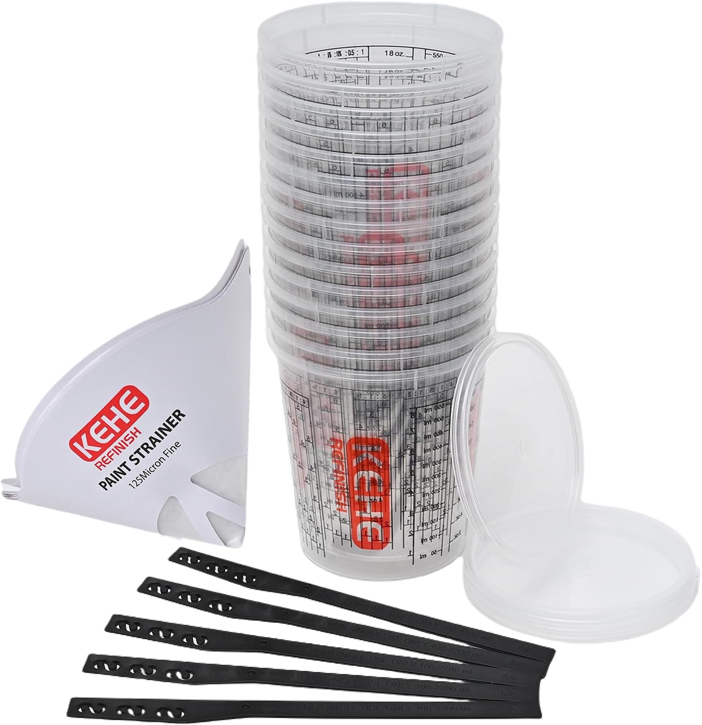 15 PACK Paint Mixing Cups by KEHE REFINISH,38 oz (1100ml),Disposable or Reusable Plastic Measuring Cups with Lids for Liquids, Paints, Resin, Epoxy, Art,Ratios 1:1,2:1, 3:1, 4:1,5:1,6:1,7:1,8:1