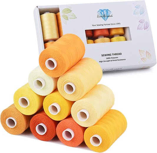 Simthread All Purpose Sewing Thread, 10 Spool Assorted Yellow Series 1000 Yards Each Bobbin Polyester Thread for Sewing, Handy Polyester Sewing Threads for Sewing Machine - (Yellow Series)