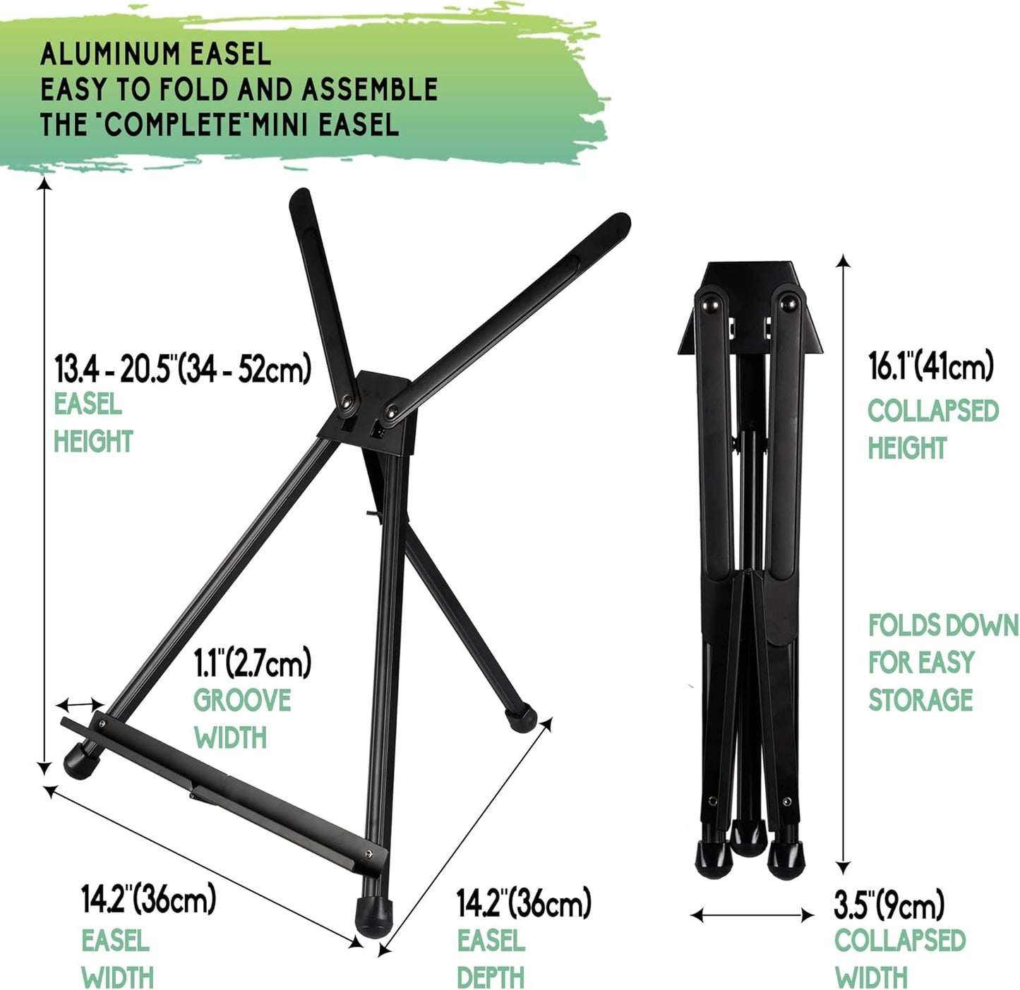 Conda Aluminum Tabletop Easel, Portable Tripod Display Stand Adjustable Height from 15" to 21" with Extension Arm Wings, Desktop Display Easel for Canvas, Paintings, Photos, Signs