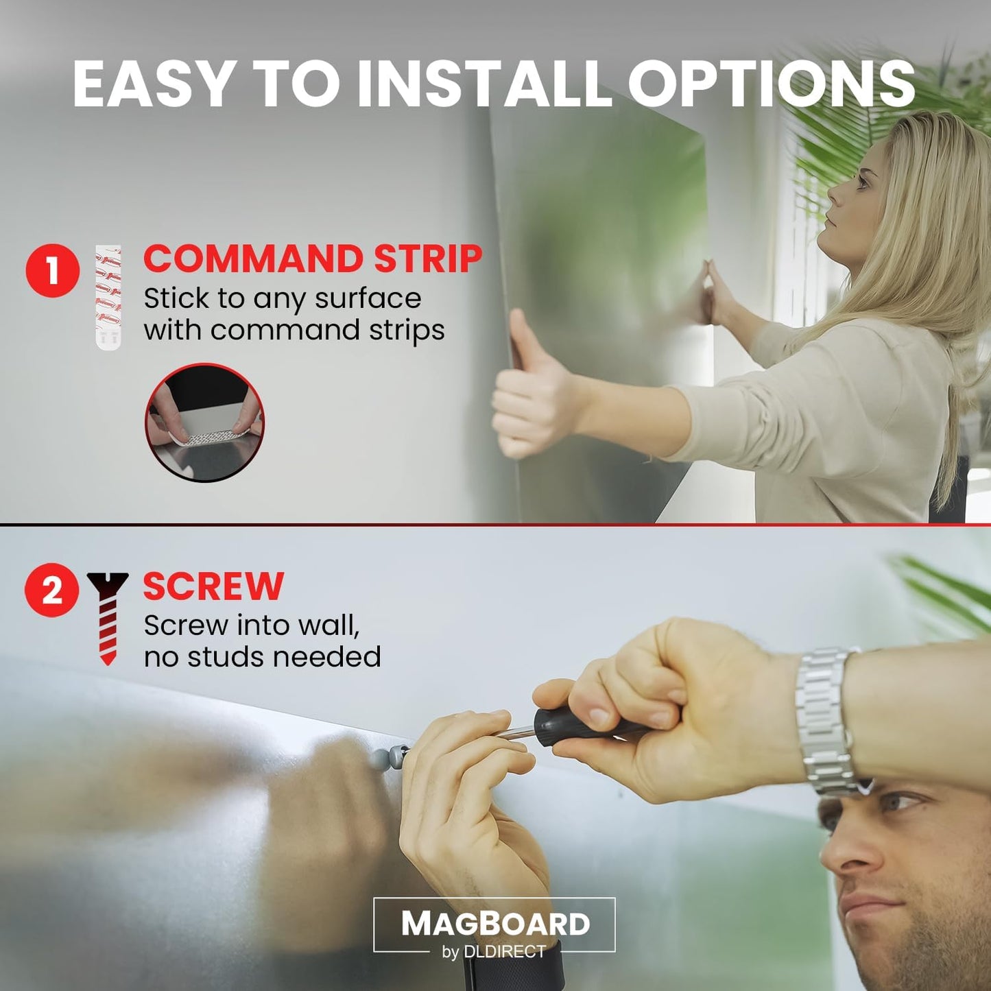 Diamond Life Magnetic Board - Memo & Vision Board for Home, School & Office - Magnet Board for Kids - Pre-drilled Mounting Screws Included (Stainless Steel 36"x48")