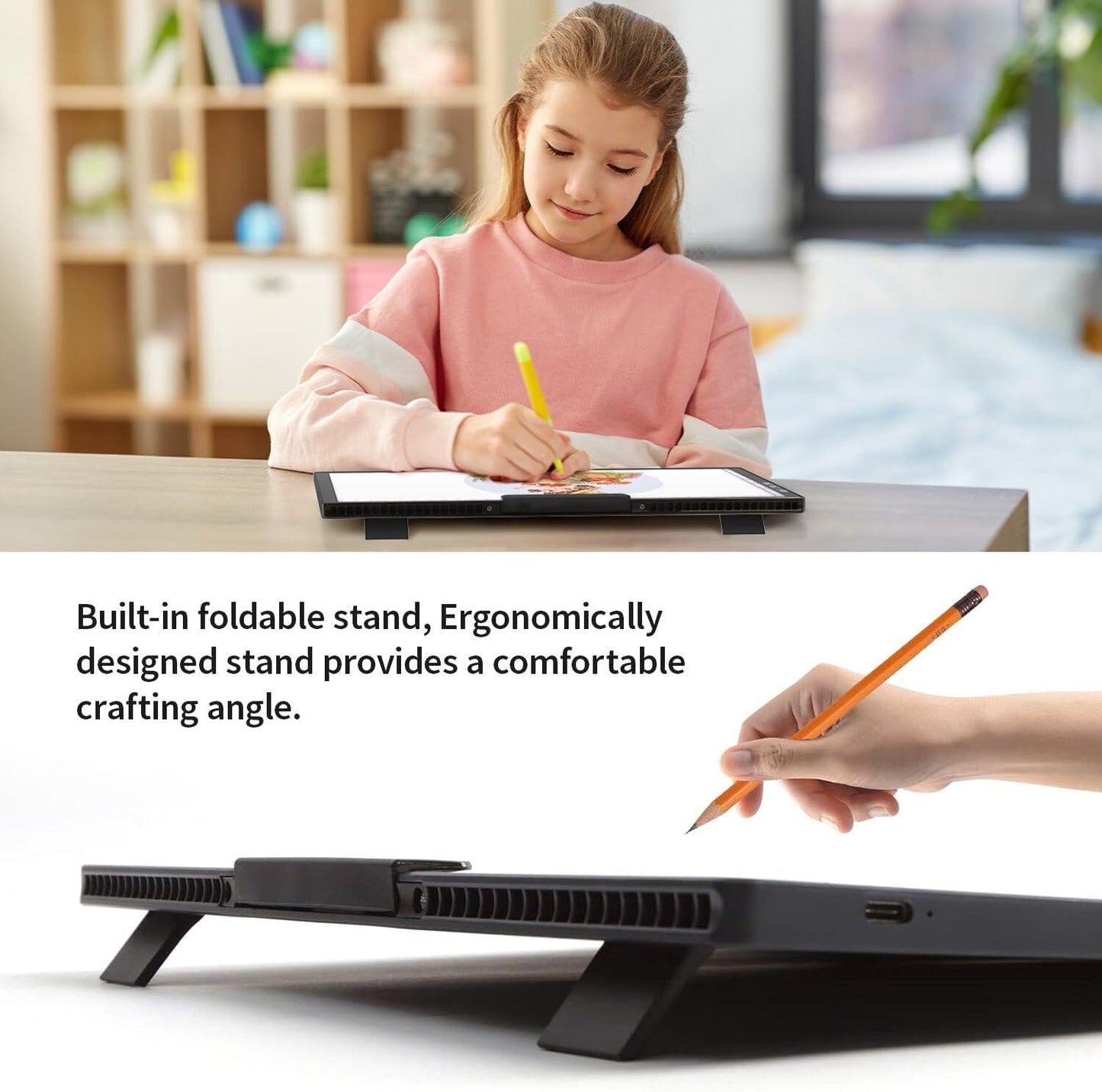Zocelight Rechargeable A4 Light Box,led Light pad with Built-in Stand & Clip,6 Levels of Brightness Light Box for tracing,Diamond Painting.Light Table for Artists,Drawing,Sketching,Animation,X-ray