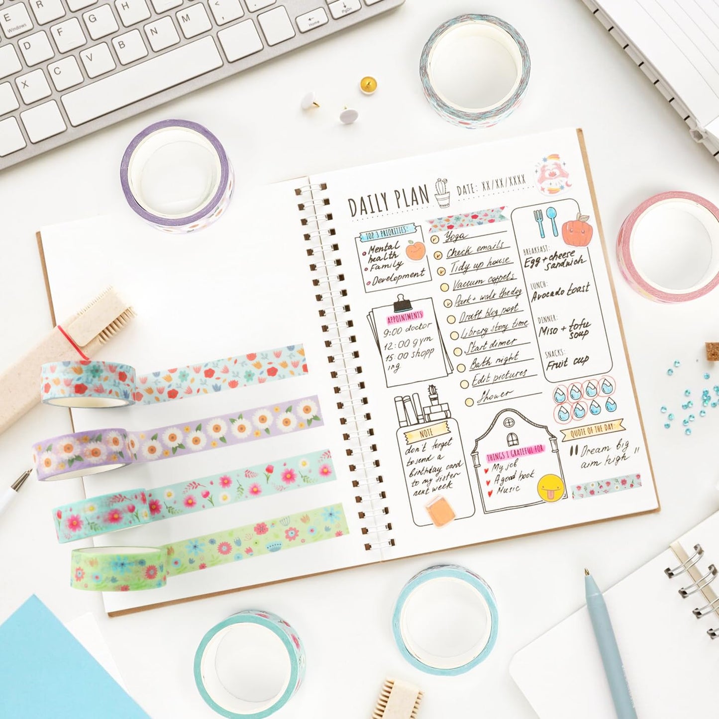 12 Rolls Sunflower Washi Tape Set, Floral Botanical Writable Masking Tapes, Cute Spring Colored Adhesive Tapes for DIY Art Crafts, Gift Wrapping, Scrapbook, School Supplies, Painters, Planners 16.4Ft