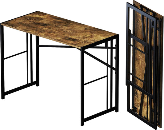 40 inch Folding Computer Desk, Writing Gaming Computer Camping Desk, No Assembly Required Home Office Table, Rustic Brown