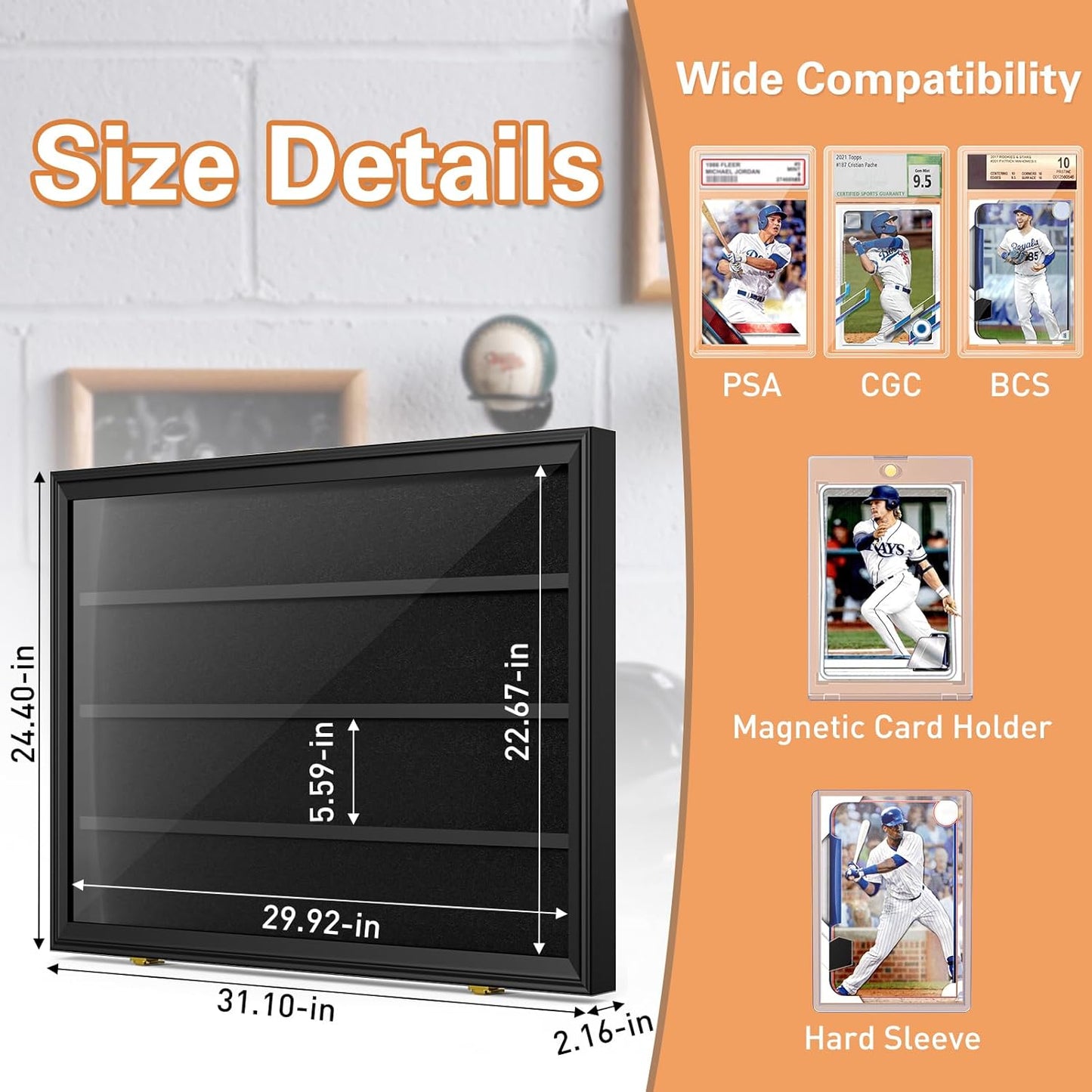 Mlikero Baseball Card Display Case, 36 Graded Card Display Frame Lockable, Trading Card Display with UV Protection Sports Card Display Case for Baseball Cards, Football Cards, Sports Cards