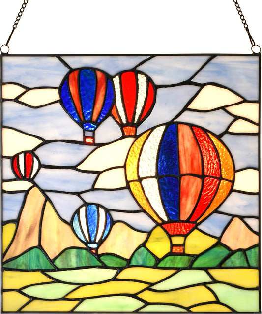 PA0002 Stained Glass Hanging Panel-12 Wx12 H Window Suncatcher Window Décor Tiffany Style Wall Décor Hanging Art,Hot Air Balloons.