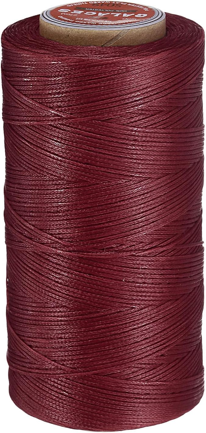 uxcell Flat Leather Sewing Waxed Thread, 270m / 295 Yards Polyester Wax String, 150D Wax Stitching Cord for Leather Crafts, Bookbinding, Bracelets Braided, Burgundy