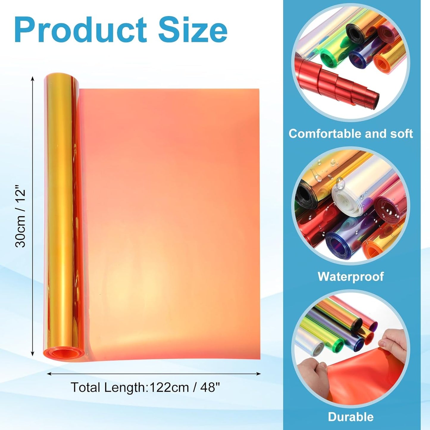 MECCANIXITY Holographic Clear PVC Vinyl Film Holographic PVC Fabric Waterproof Dichroic Film 12 x 48 Inch for Handbags Bows Earrings DIY Craft,Laser Dark Orange