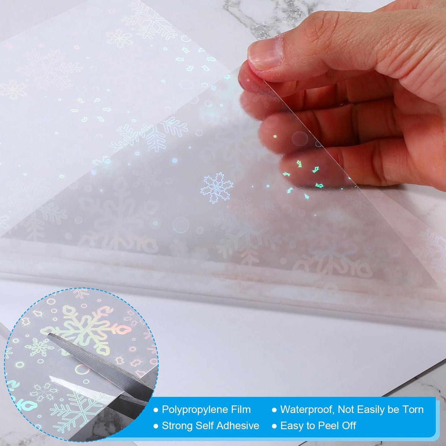 PATIKIL 8.3x5.8 Holographic Sticker Paper, 20Sheets A5 Polypropylene Self-Adhesive Transparent Waterproof Laminate Overlay Film for Photo Cards Scrapbook Decorations, Snowflake