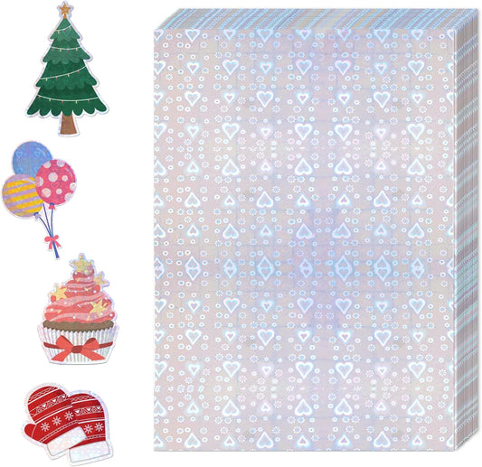 36 Sheets Holographic Sticker Paper,Holographic Laminate Sheets,A4 Size Clear Vinyl Sticker Sheets Self-Adhesive Rainbow Overlay Sheets,11.7 x 8.3 Inches（Heart）