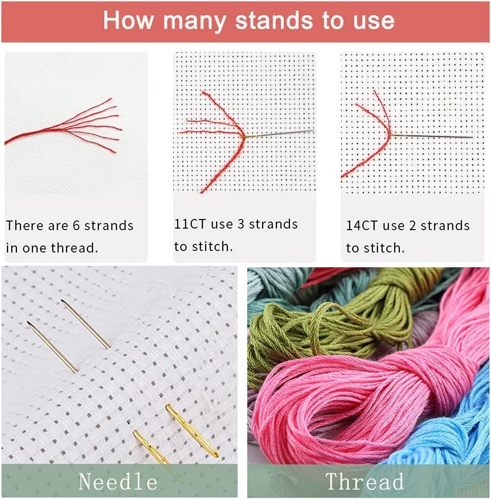 Leczany Cross Stitch Stamped Kit for Adults or Kids - Colorful Little Fox | DIY Embroidery Starter Patterns Craft Kit Needlepoint for Beginner | 11CT, 3 Strands | 13.8x16.9 inches