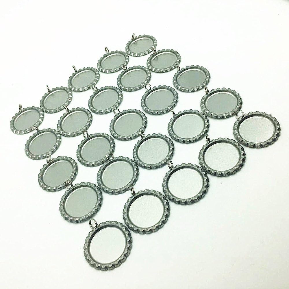 Silver Color Flat Bottle Caps with Holes and Rings – 1 Inch Aluminum Bottle Cap Pendants for DIY Jewelry, Crafts, Keychains – 100 PCS