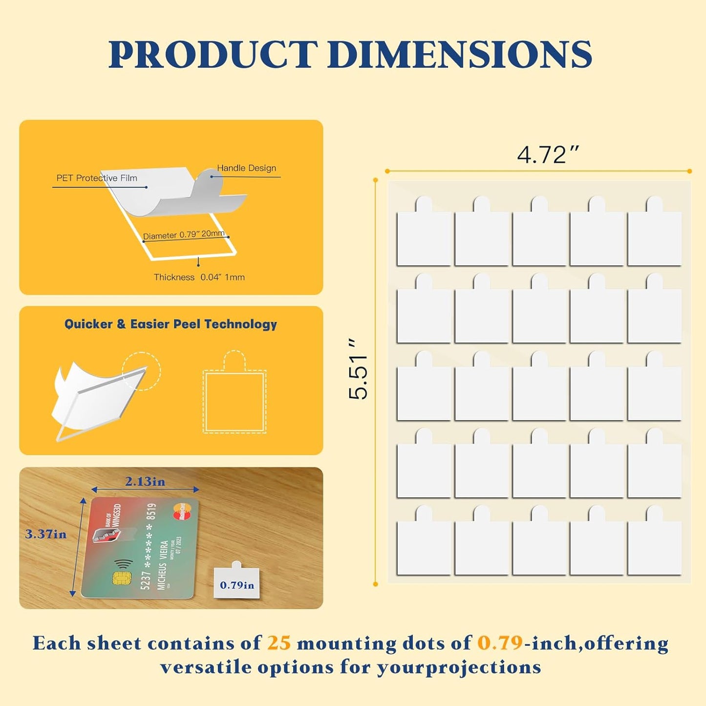 0.79" Double Sided Adhesive Dots, 75pcs Clear Mounting Putty No Residue, Easy to Peel Strong Sticky Tack for Wall Hanging, Crafts, Posters, Photos, DIY Projects