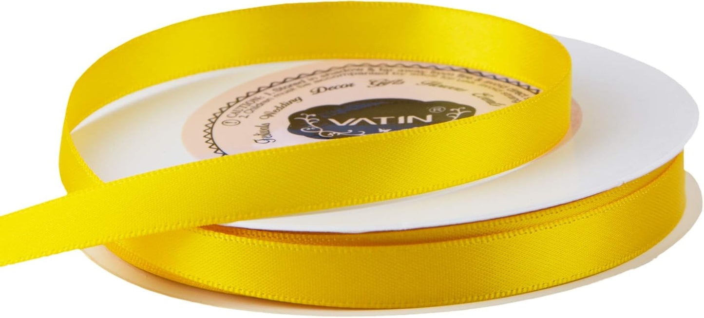 VATIN 3/8 inches Double Faced Maize Yellow Polyester Satin Ribbon - 50 Yards for Gift Wrapping Ornaments Party Favor Braids Baby Shower Decoration Floral Arrangement Craft Supplies