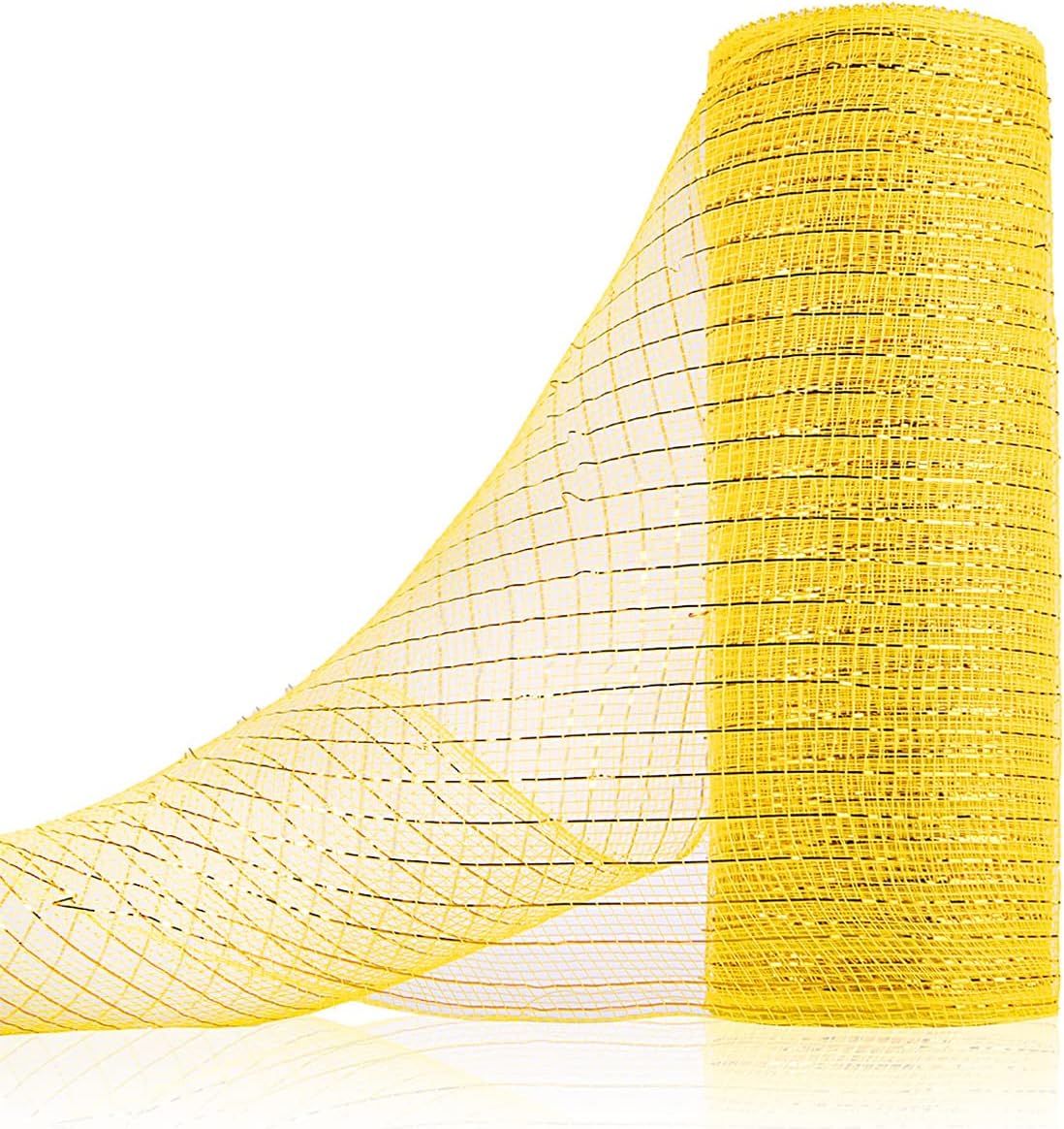 Anivia Deco Mesh Ribbon, 10inch x 30 Feet Each Roll Metallic Foil Mesh Ribbon for Wreaths Swags, Holloween, and Christmas Tree Decoration (Yellow/Yellow Foil)