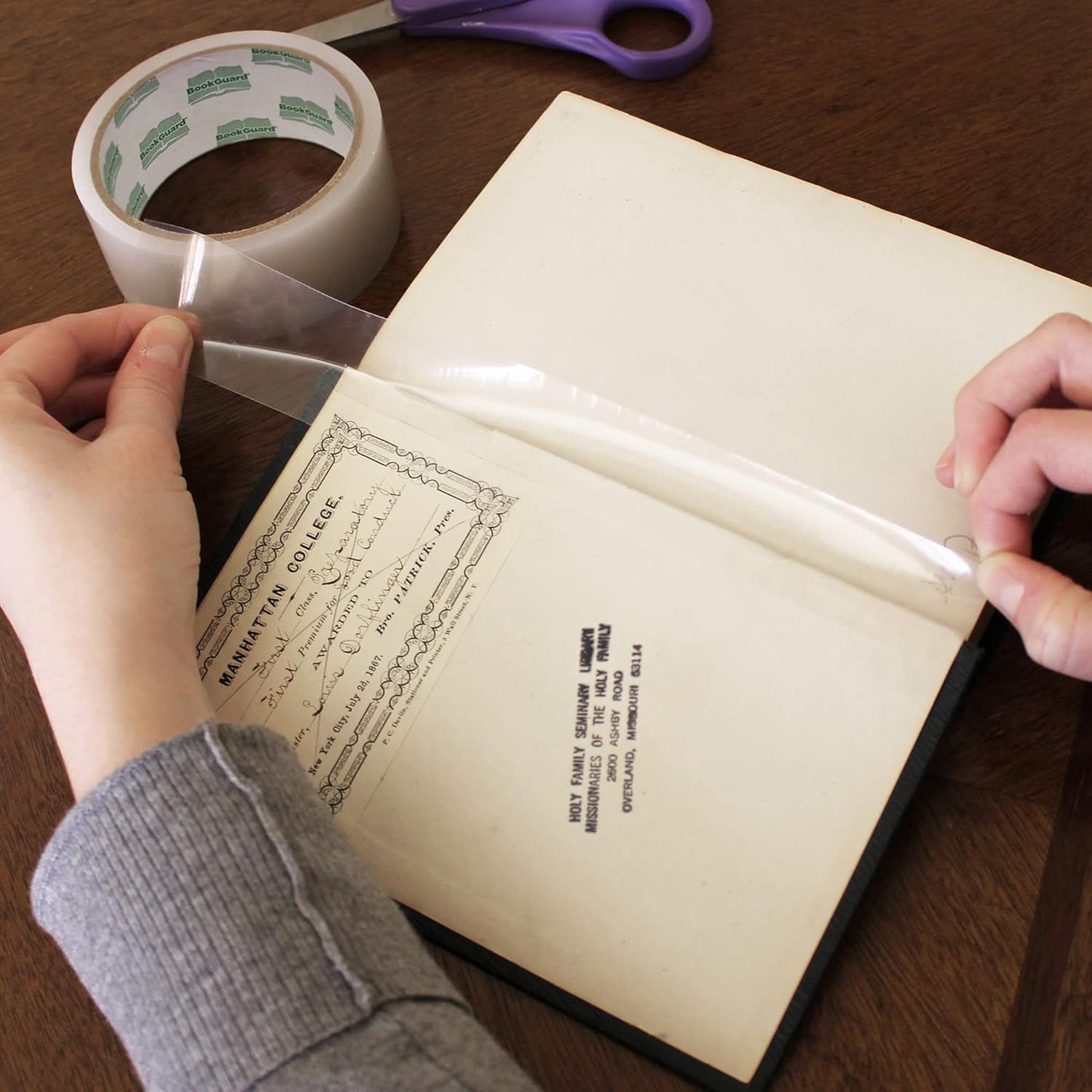 BookGuard 1.5 Inch Transparent Bookbinding Tape, Ideal for Book Repair and Library Supplies, Stretchable and Clear - 15 Yards Librarian Tape Clear