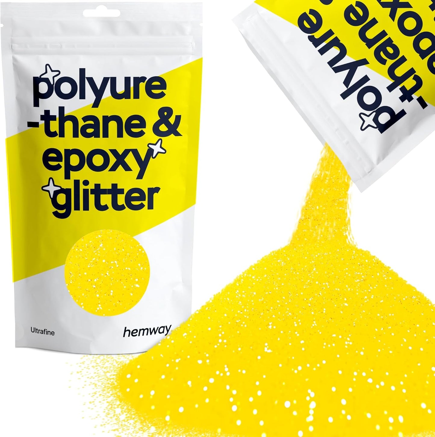 Hemway Polyurethane & Epoxy Resin Glitter 100g / 3.5oz Metallic Crystal Flake Additive for Flooring Jewelry Tumblers Glass Pigment - Ultrafine (1/128" 0.008" 0.2mm) - Fluorescent Yellow