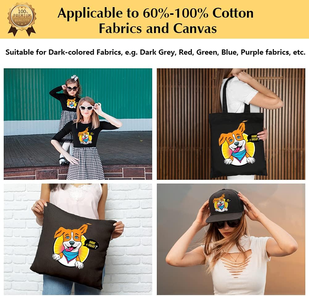 TransOurDream Iron on Heat Transfer Paper for Dark T Shirts (100 Sheets 8.5x11, Dark 3.0) Printable HTV Heat Transfer Vinyl for Inkjet & Laserjet Printer Iron On transfers for T Shirts (TRANS-D3-100)