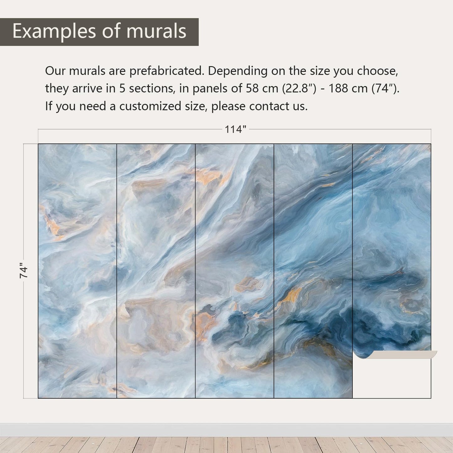AFZEVEB-Abstract Blue Marble Wallpaper Wall murals for Bedroom 114"x74"(Not Peel and Stick)