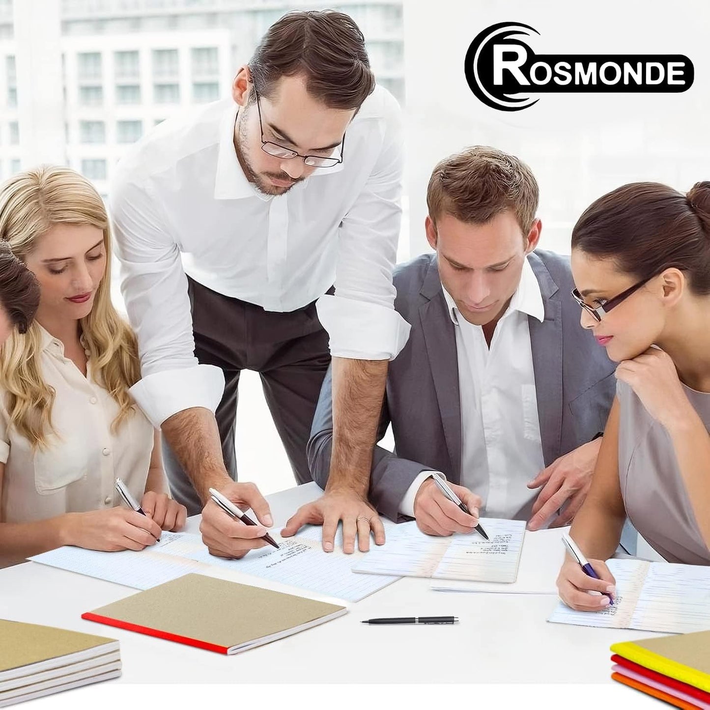 Rosmonde 12 Pack Kraft Journals A5, Extra Pages - 120 Pages (60 Sheets), College Ruled, 8 x 5.7 Small Kraft Notebooks, Rainbow Spines, Kraft Composition Notebook Journals for School Home & Office