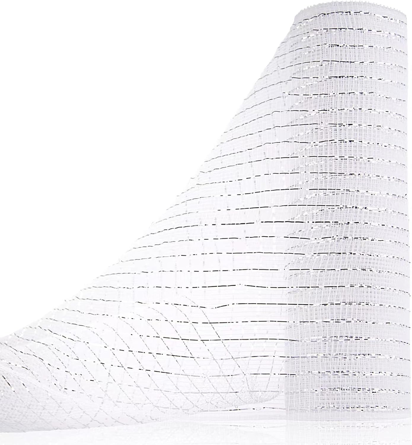 Anivia Deco Mesh Ribbon, 10inch x 30 Feet Each Roll Metallic Foil Mesh Ribbon for Wreaths Swags, Holloween, and Christmas Tree Decoration (White/Silver Foil)