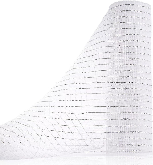 Anivia Deco Mesh Ribbon, 10inch x 30 Feet Each Roll Metallic Foil Mesh Ribbon for Wreaths Swags, Holloween, and Christmas Tree Decoration (White/Silver Foil)