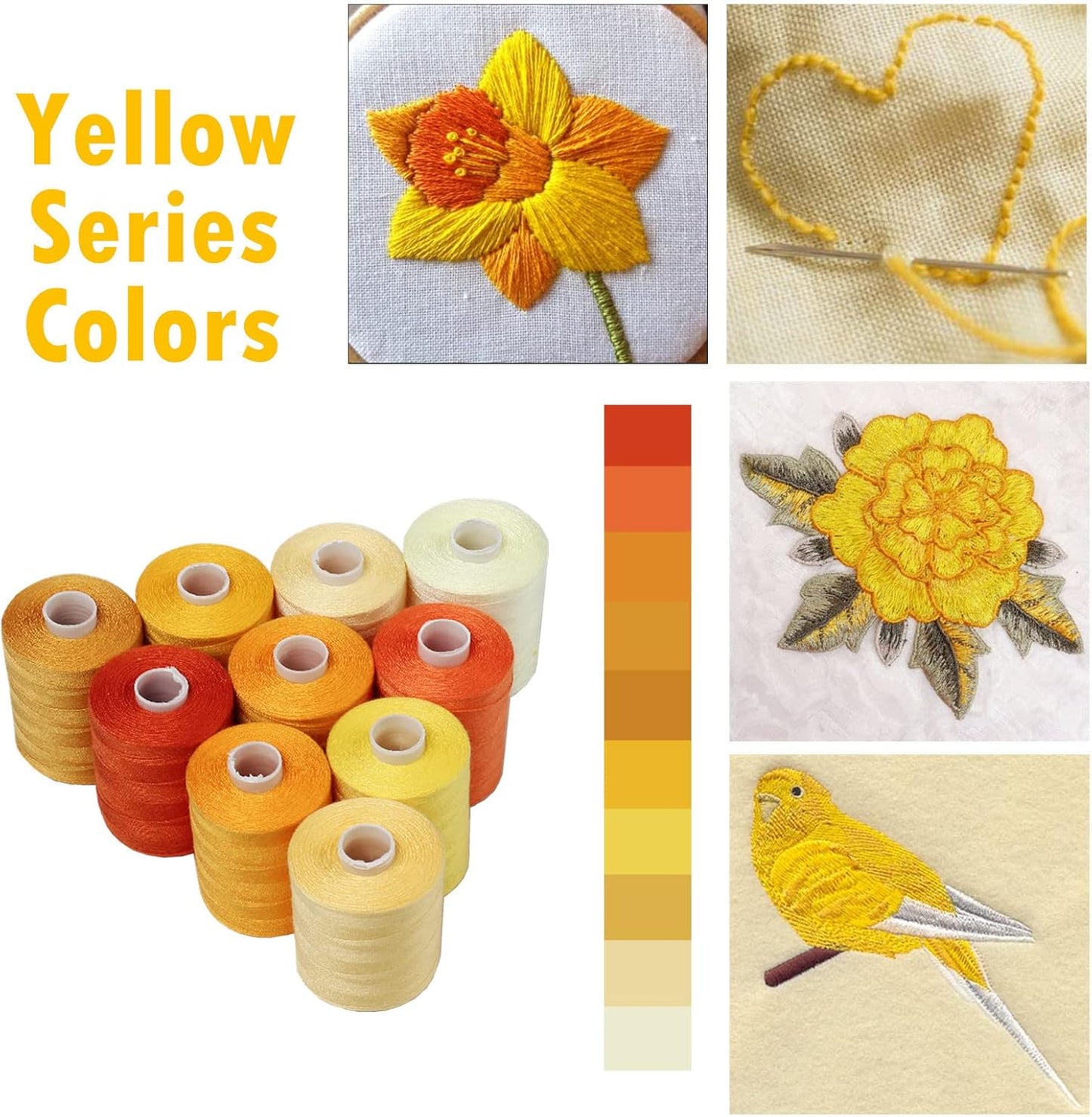 Simthread All Purpose Sewing Thread, 10 Spool Assorted Yellow Series 1000 Yards Each Bobbin Polyester Thread for Sewing, Handy Polyester Sewing Threads for Sewing Machine - (Yellow Series)