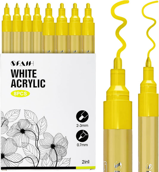 SFAIH Acrylic Gold Paint Pens - 8 Pack 2-3MM Medium Tip & 0.7MM Extra Fine Gold Markers Permanent for Rock, Wood, Metal, Fabric, Plastic, Glass, Ceramic, Diy Crafts, Large Ink Capacity, High Coverage