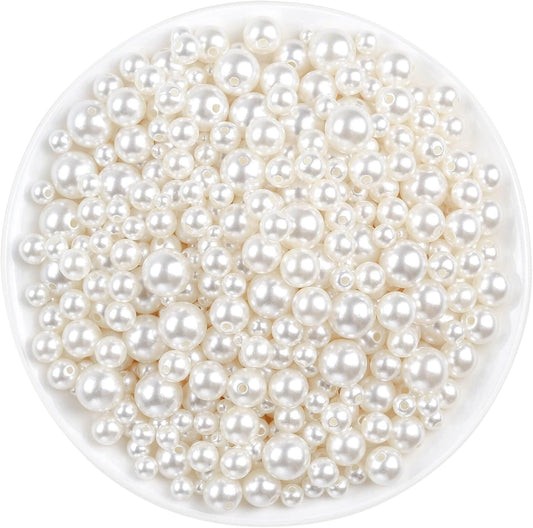 Pearl Beads, Anezus 800pcs Ivory Pearl Craft Beads Loose Pearls for Jewelry Making, Crafts, Decoration and Vase Filler (Assorted Sizes)