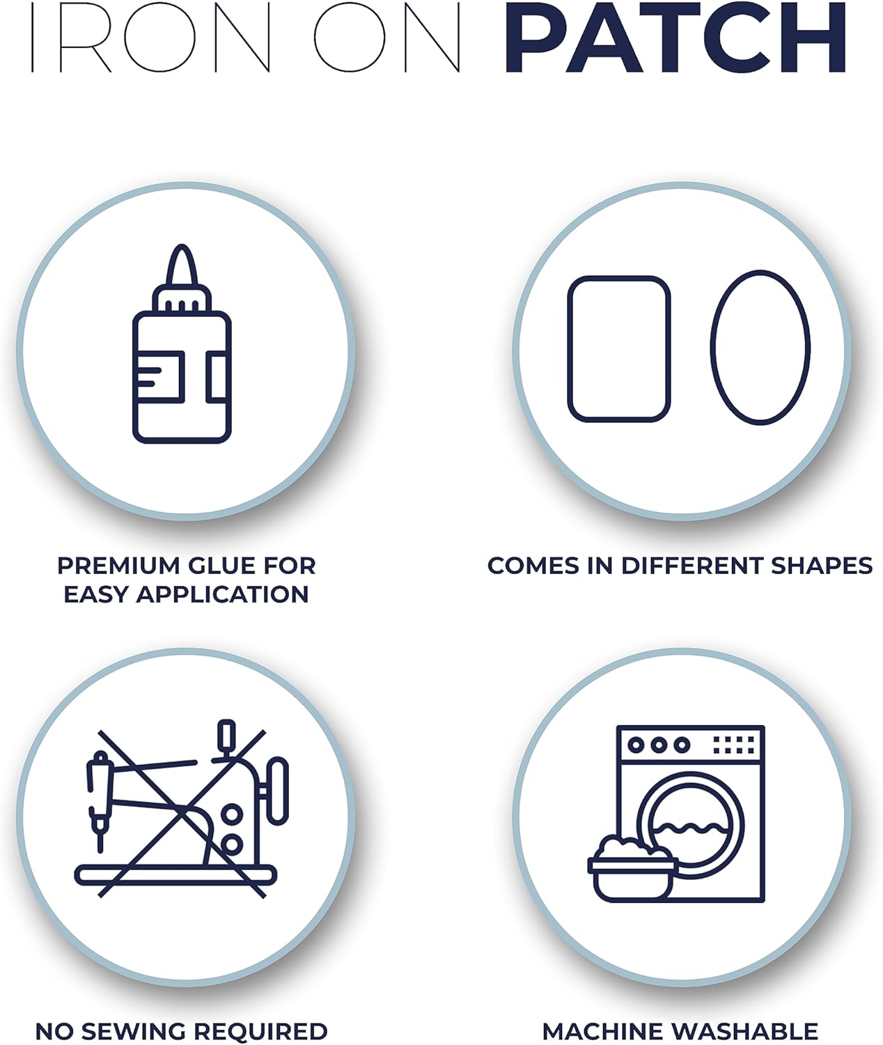 Johnson & Smith Iron On Patches - 12-Piece Iron On Patch for Clothing, Pants Repair - Adhesive Fabric Patches in Rectangle Shapes - Easy to Use, No Sewing Needed - Uniform Colors