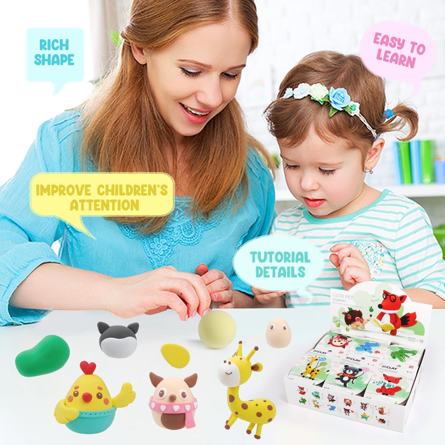Air Dry Clay Kits - Modeling Clay for Kids, Ultra Light & Soft, Safe & Non-Toxic, DIY Airdryclay Kit with Sculpting Tools and Tutorials, Creatible Art Crafts Toys Gifts for Boys Girls