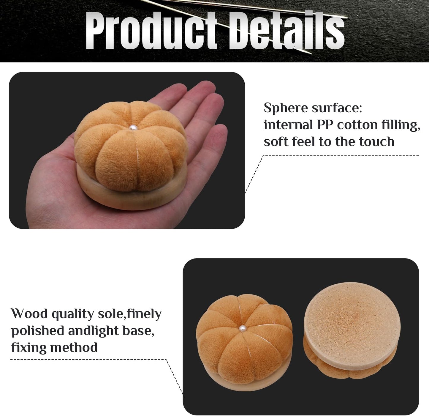 Uxney Pin Cushion,Wooden Sewing Pin Cushion Pincushion Needle Cushion for Sewing Quilting Needlework DIY Crafts(Brown,2 PCS)