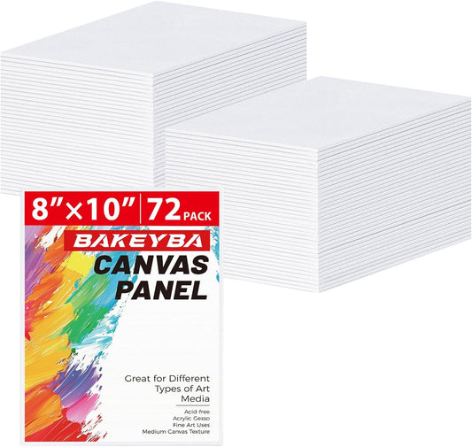 Canvas Boards for Painting - 72 Pack, 8x10 Inch Panels, 100% Cotton White Blank Canvas Art Supplies for Acrylics, Oil, Watercolor, Tempera Paints