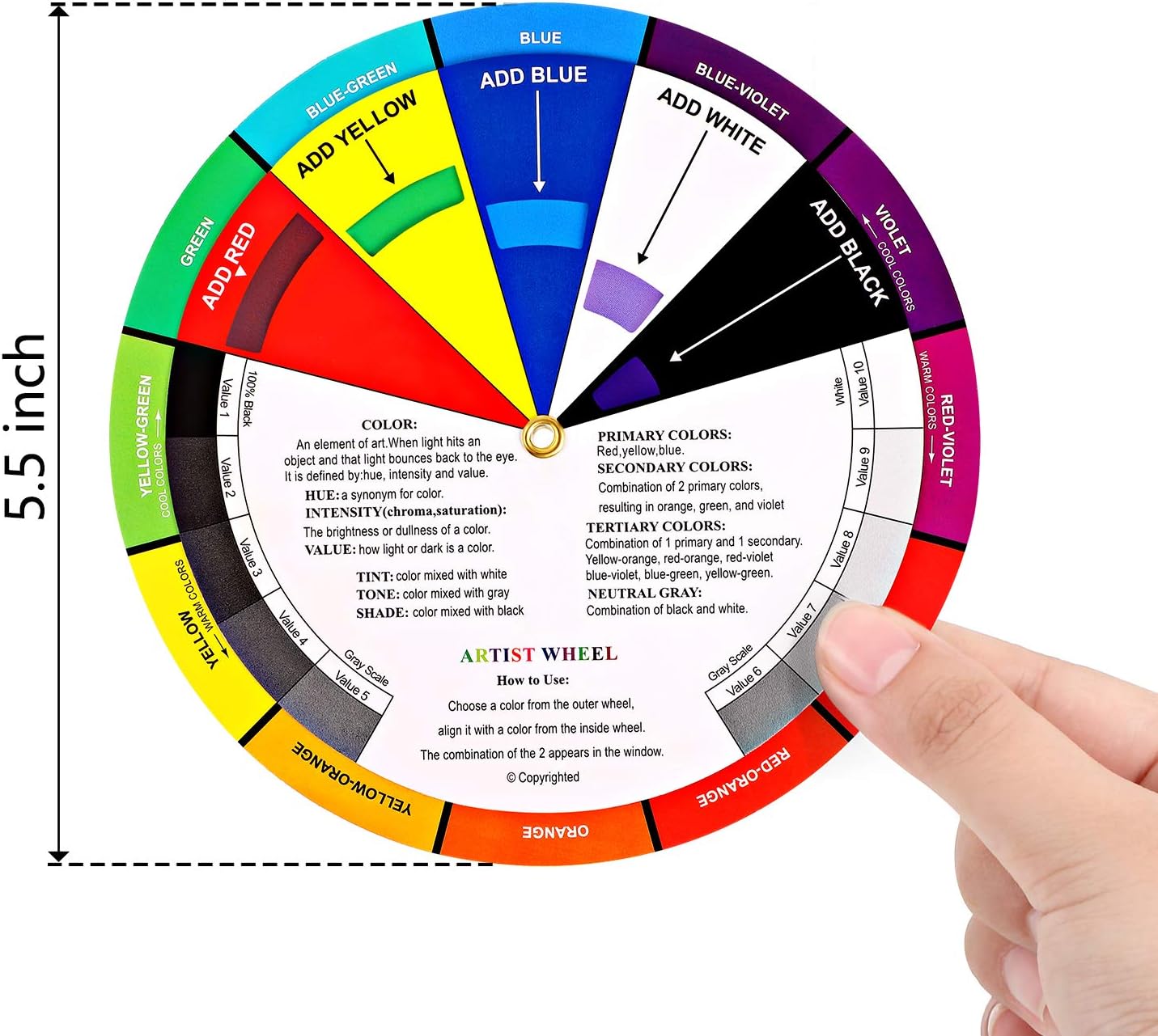 Outus 2 Pcs Color Wheel, Paint Mixing Learning Guide Art Teaching Tool Color Wheels for Makeup Blending Board Chart Mixed Guide Mix Colours(5.5 Inch/ 14 cm)