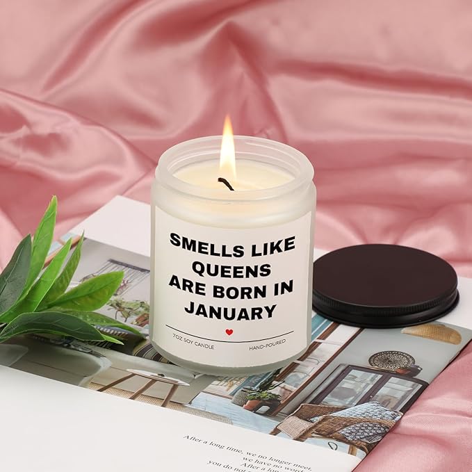 Birthday Gifts for Women, January Candle for Queens are Born in January, 20th 30th 40th 50th Happy Bday Gifts Idea for Girl Female Sister Mom Friend from Men Sister Son Friends, 7 OZ Candle