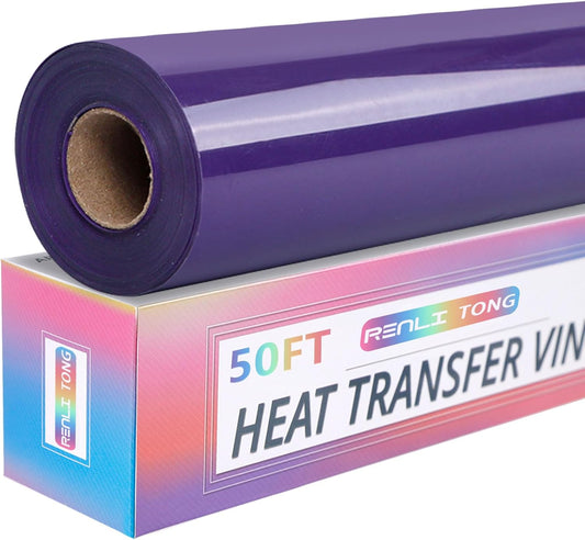 RENLITONG Purple Iron on Vinyl 12Inch by 50ft Roll HTV Heat Transfer Vinyl for T-Shirt HTV Rolls for All Cutter Machine - Easy to Cut & Weed for Heat Transfer Design