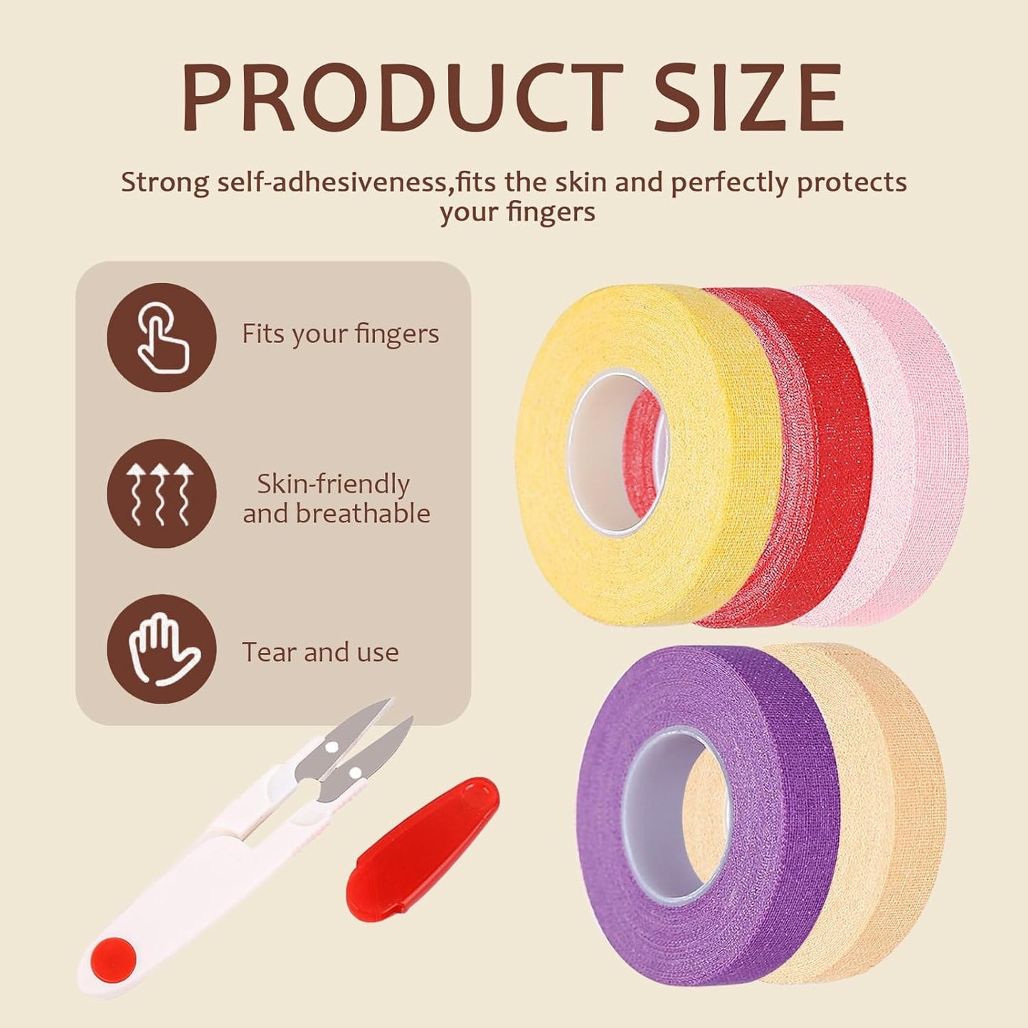 5 PCS Thimble Tape for Hand Sewing, Adjustable Sewing Thimble Finger Protector Tape, Comes with 1 Small Pair of Scissors, Suitable for Tailors and Home DIY Enthusiasts - Multicolor