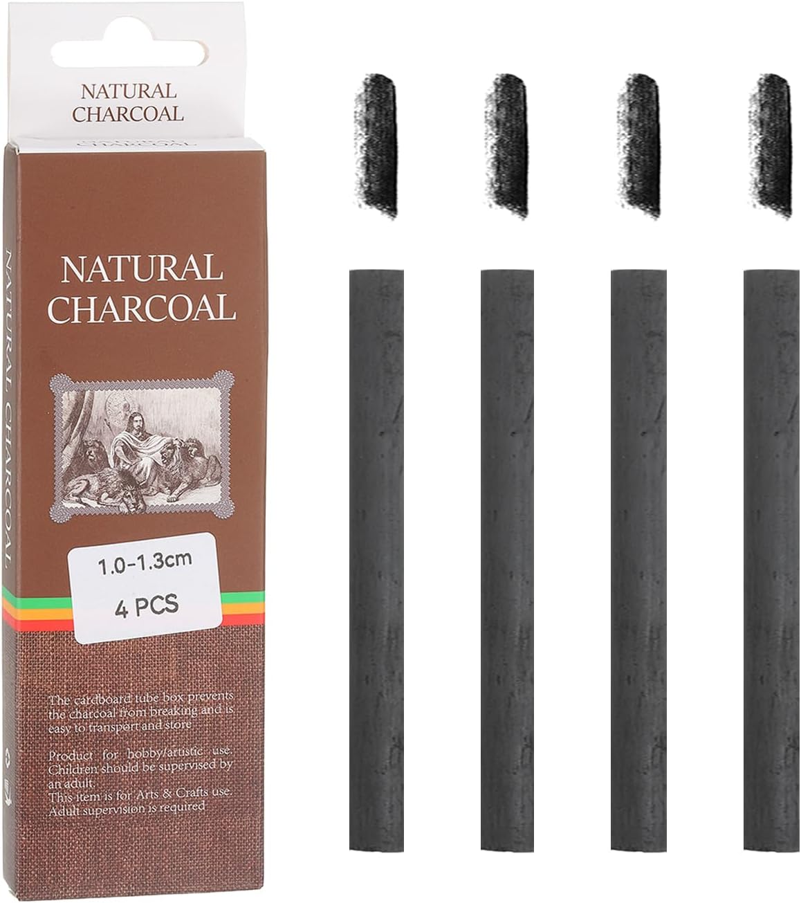 MECCANIXITY Willow Charcoal Sticks, 10-13mm Willow Charcoal Pencils Soft Sketch Vine Art Supplies Set for Drawing Sketching Shading Painting Artists Beginners (Black, Pack of 4)