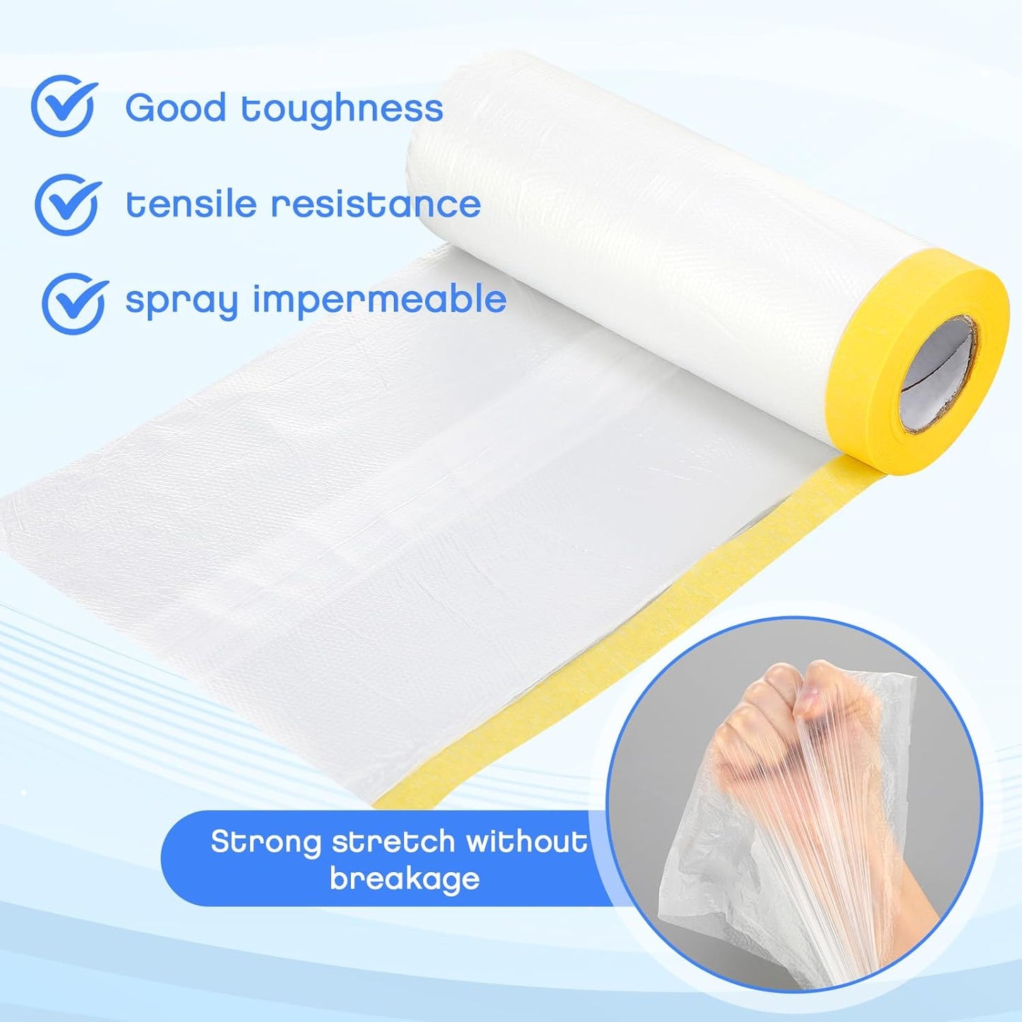 Seajan 9 Roll Painters Plastic with Tape Pre Taped Masking Film for Painting Automotive Paint Adhesive Protective Film Masking Tape Roll Plastic Painting Covering (White,5 x 65 Ft)